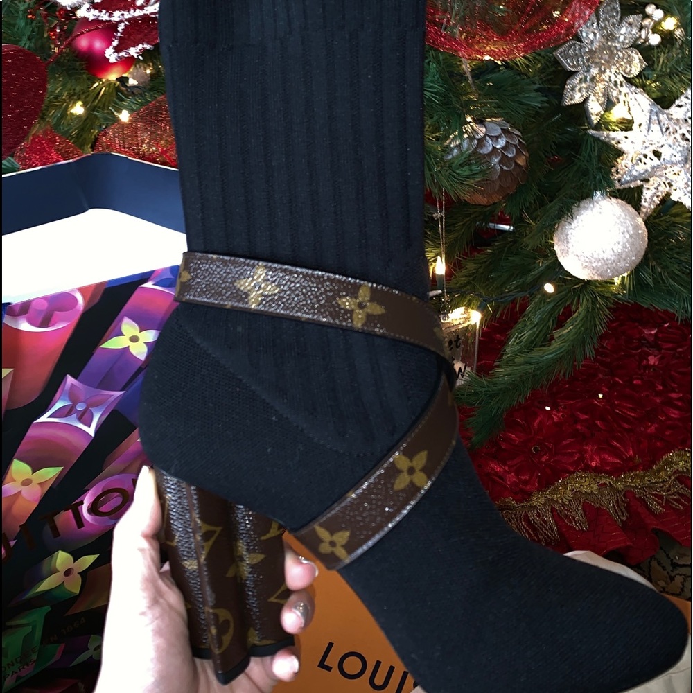 Louis Vuitton Black Ankle Boots with Monogram Strap